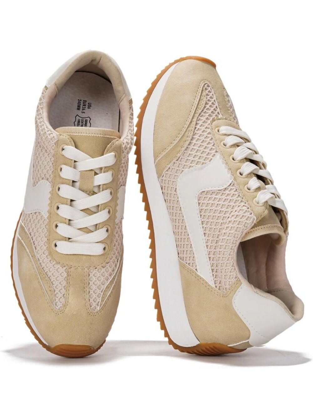 Women's Taupe Memory Foam Non-Slip Comfortability Lace-up Casual Sneakers